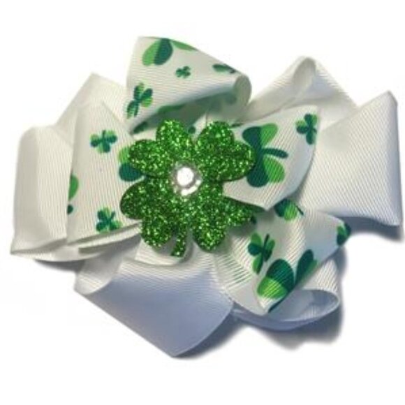St. Patrick's Day Hair Bows Clips Irish Shamrock Clover Grosgrain Ribbon Pin - Picture 1 of 1